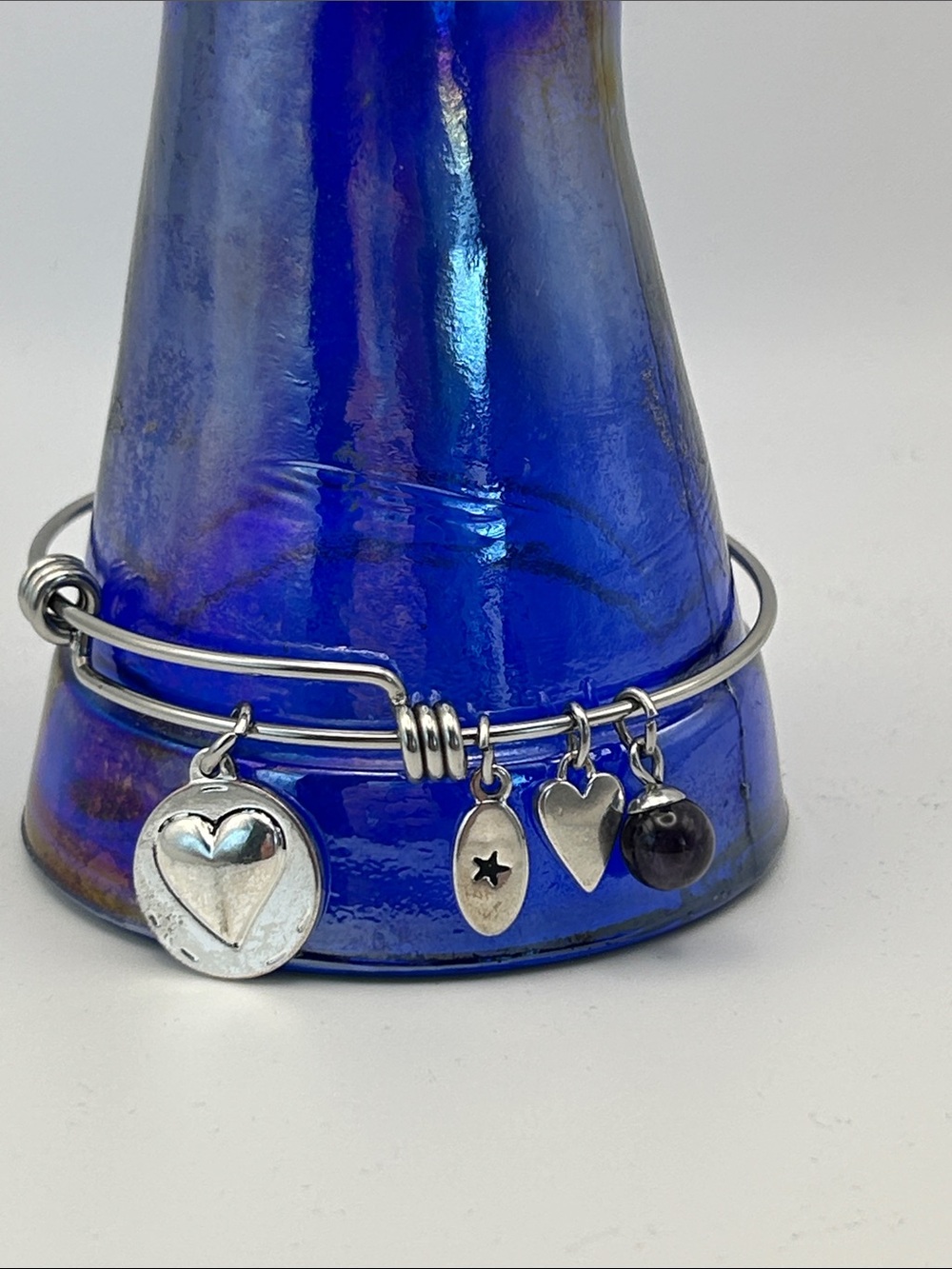 Silver Charm Bangle Bracelet Grandma You Are Always  with Heart and Star Charms